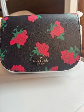 kate spade black crossbody with red floral print